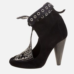 ISABEL MARANT Black Studded Cutout Women's Ankle Boots -  Mint